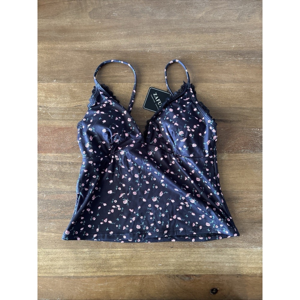 New ZAFUL Women's Small Tankini Top V Neck Tummy Control  Floral Print NWT